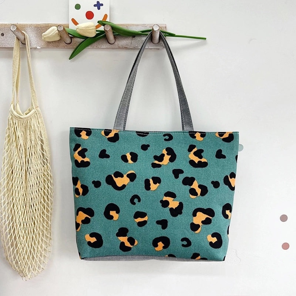 Leopard Print Tote Bag - Green and Black